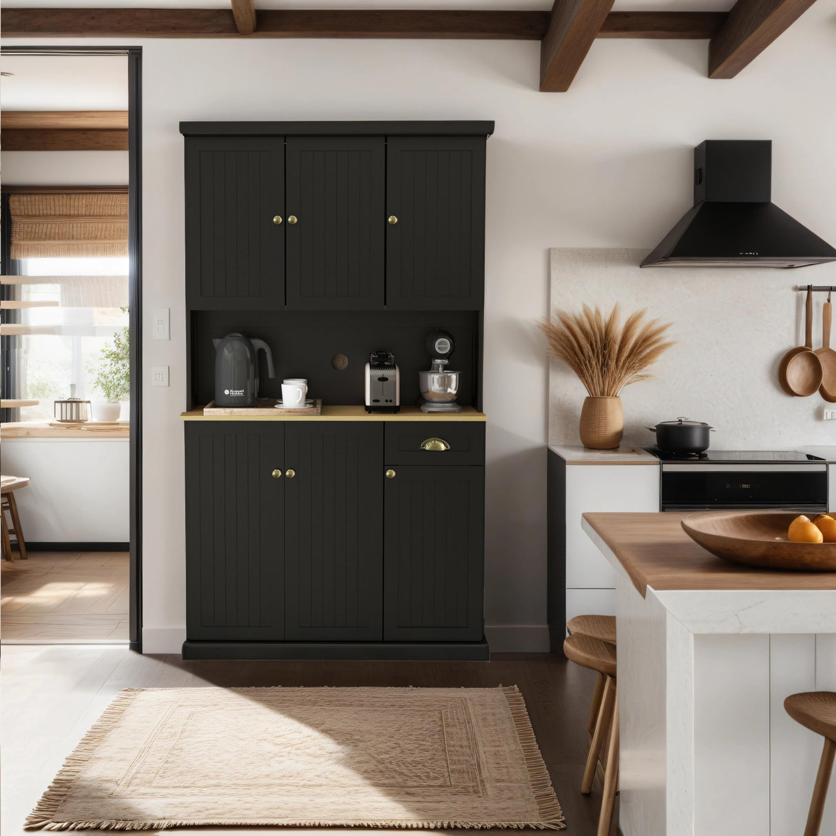 RASOO Pantry Storage Cabinet 71" Freestanding Adjustable Kitchen Pantries Buffet with Hutch Cupboard 6 Doors and 1 Drawer and Open Shlelf RASOO