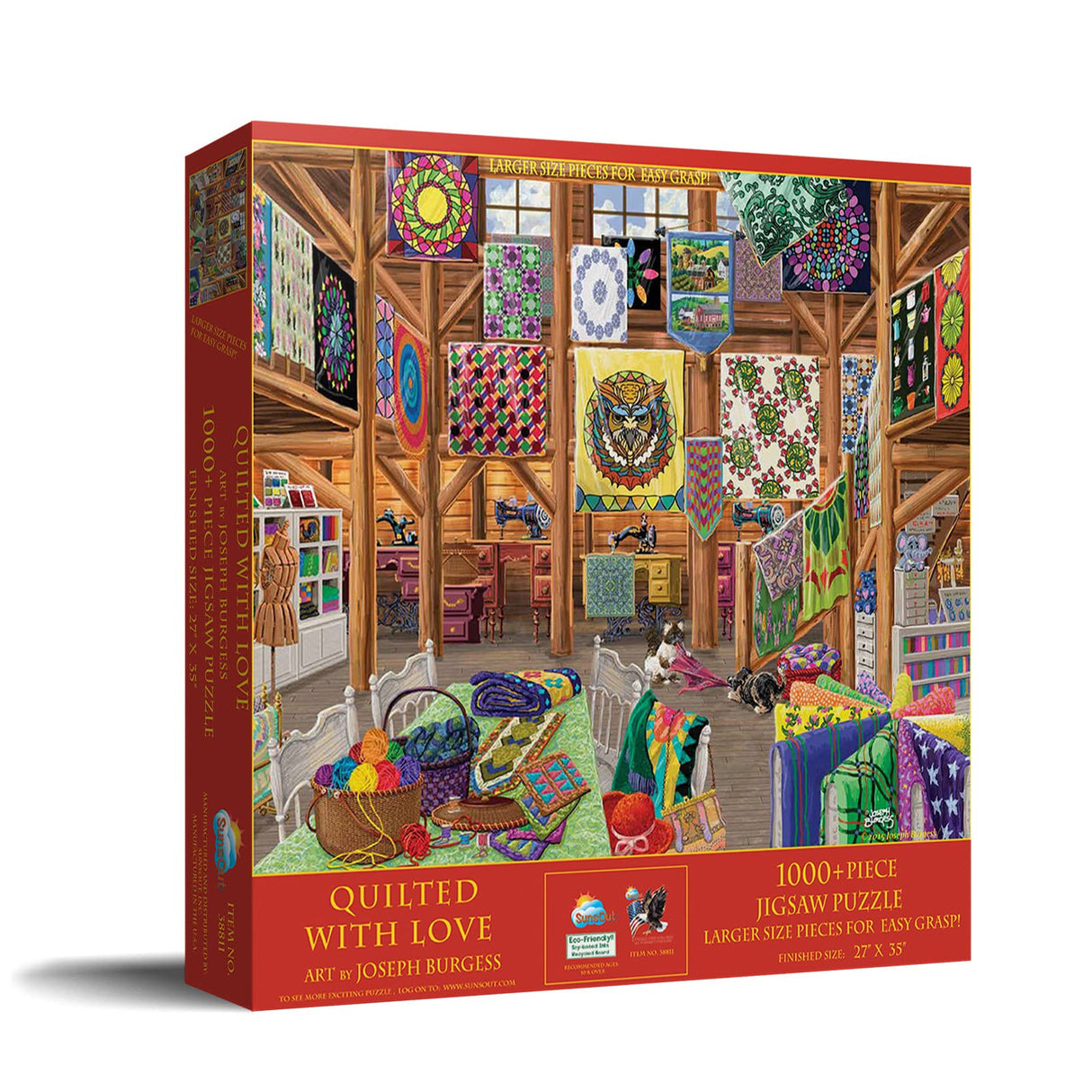 SUNSOUT INC - Quilted with Love - 1000 pc Large Pieces Jigsaw Puzzle by Artist: Joseph Burgess - Finished Size 27" x 35" - MPN# 38811 SunsOut