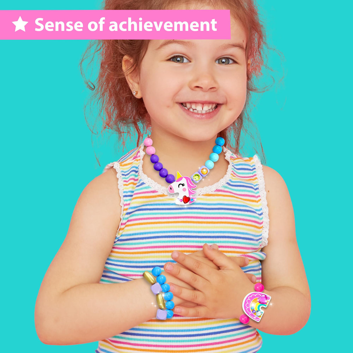 KRAFUN Unicorn Bracelet Craft Kit for Kids, Premium Wooden Beads, 14 Easy DIY Friendship Bracelets, Charms, Gem Stickers, Instructions, Gift for Girls KRAFUN