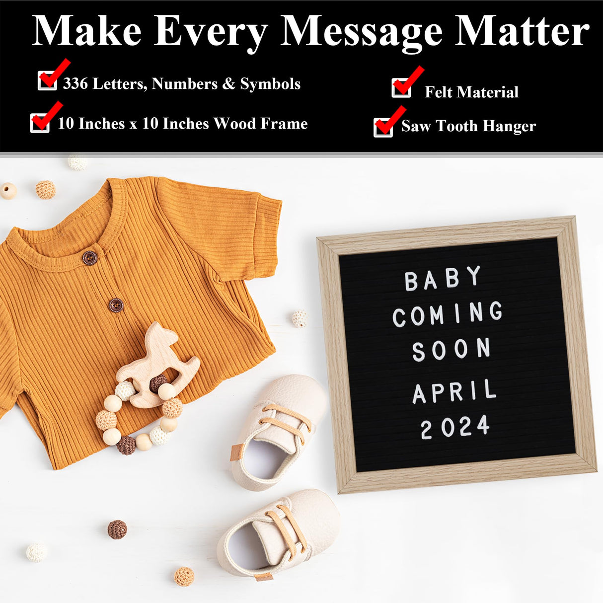 C CRYSTAL LEMON Letter Board, 336 Letters Numbers & Symbols, Felt Letter Board, 10x10 inches, Changeable Wooden Message Board Sign, Wood Frame, Wall Mount, with Display Stand (Black) C CRYSTAL LEMON