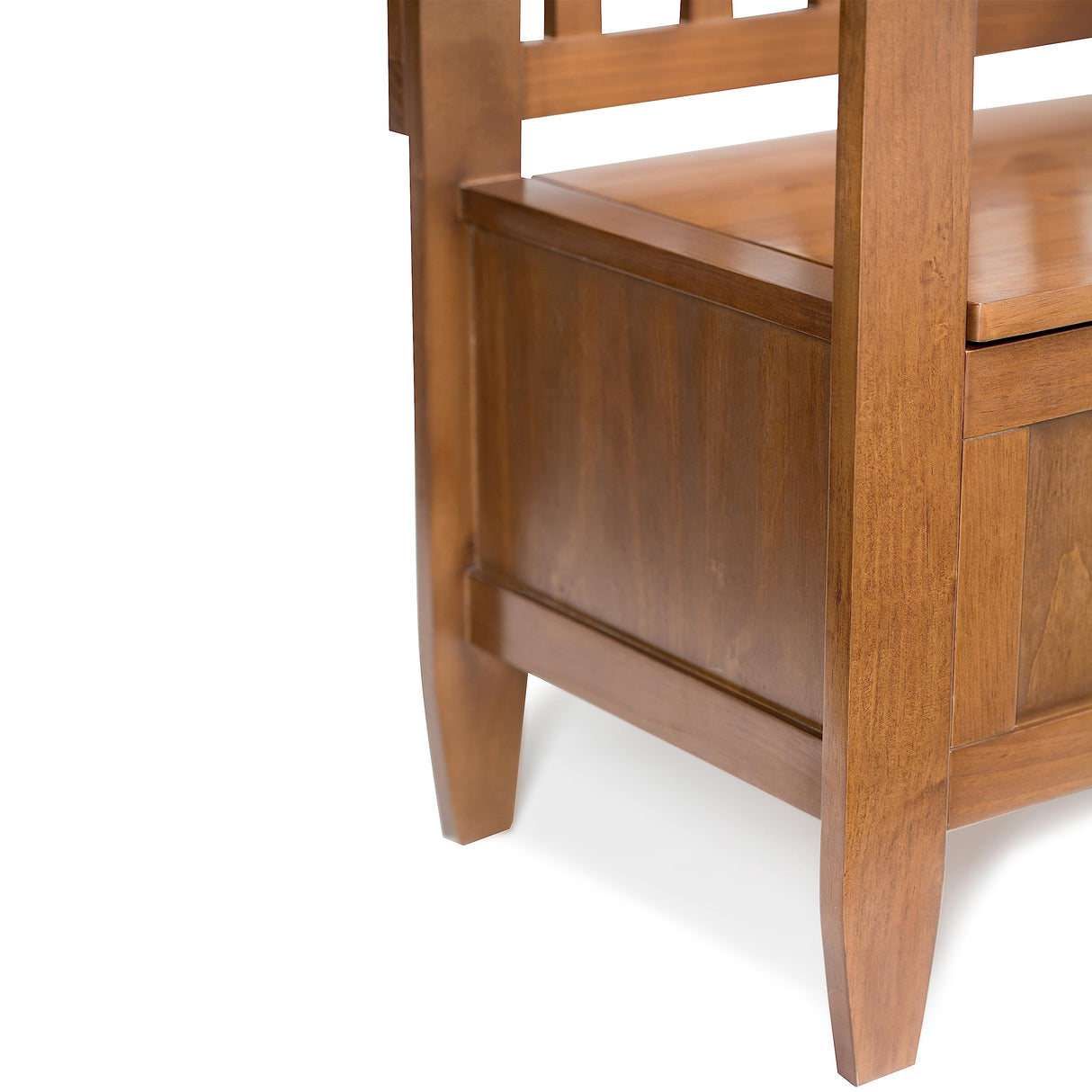 SIMPLIHOME Brooklyn Entryway Storage Bench - 48 inch Wide Solid Wood Storage Seat in Medium Saddle Brown, Contemporary Bench for Entryway or Living Room with Lift-Up Lid and Slatted Backrest SIMPLIHOME