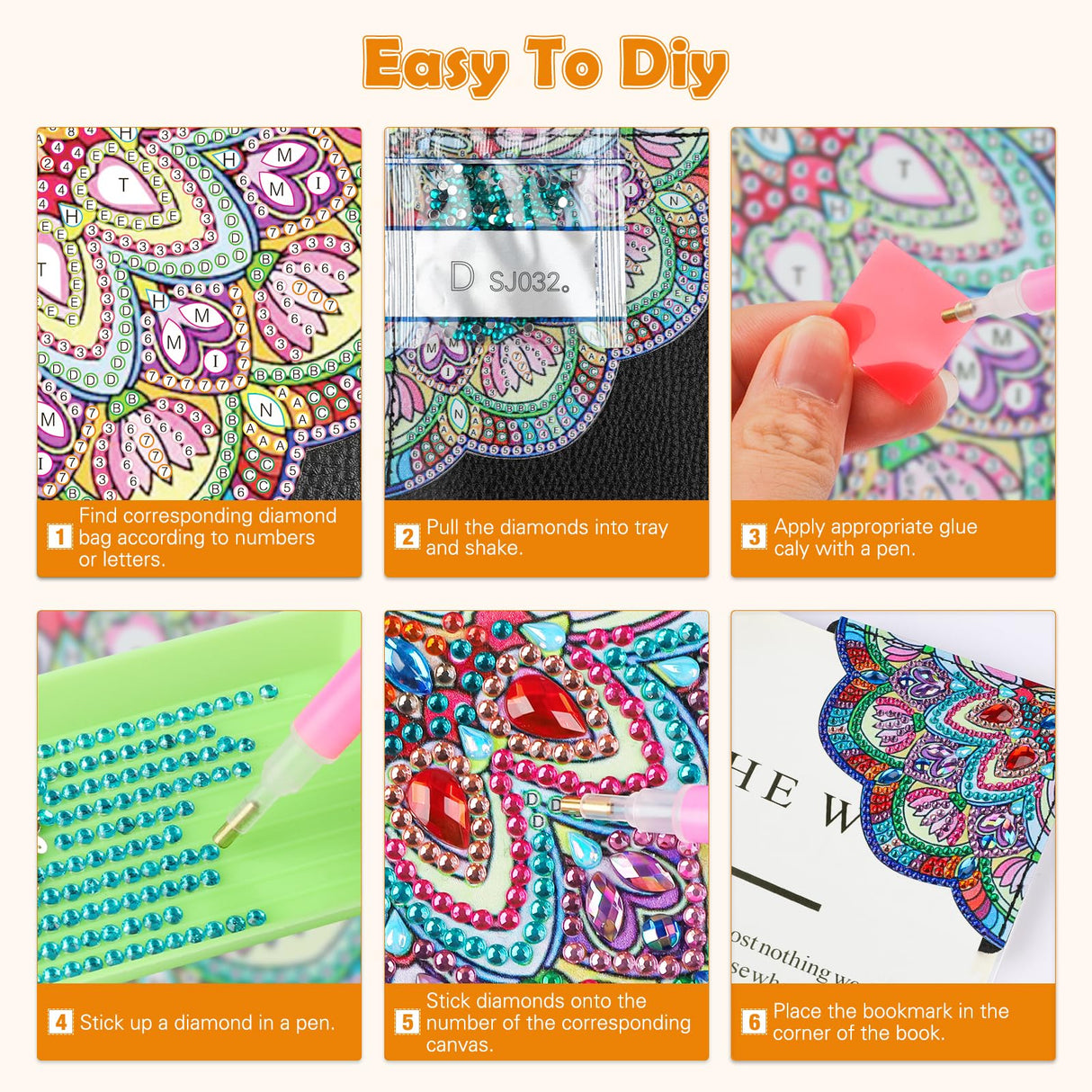 MXJSUA 6 Pcs DIY Diamond Art Painting Corner Bookmarks, Hand Corner Book Marks Gem Painting Art PU Leather Triangle Bookmarks for Home Office School Beginner Adults Reading Crafts Kit Book Lovers MXJSUA