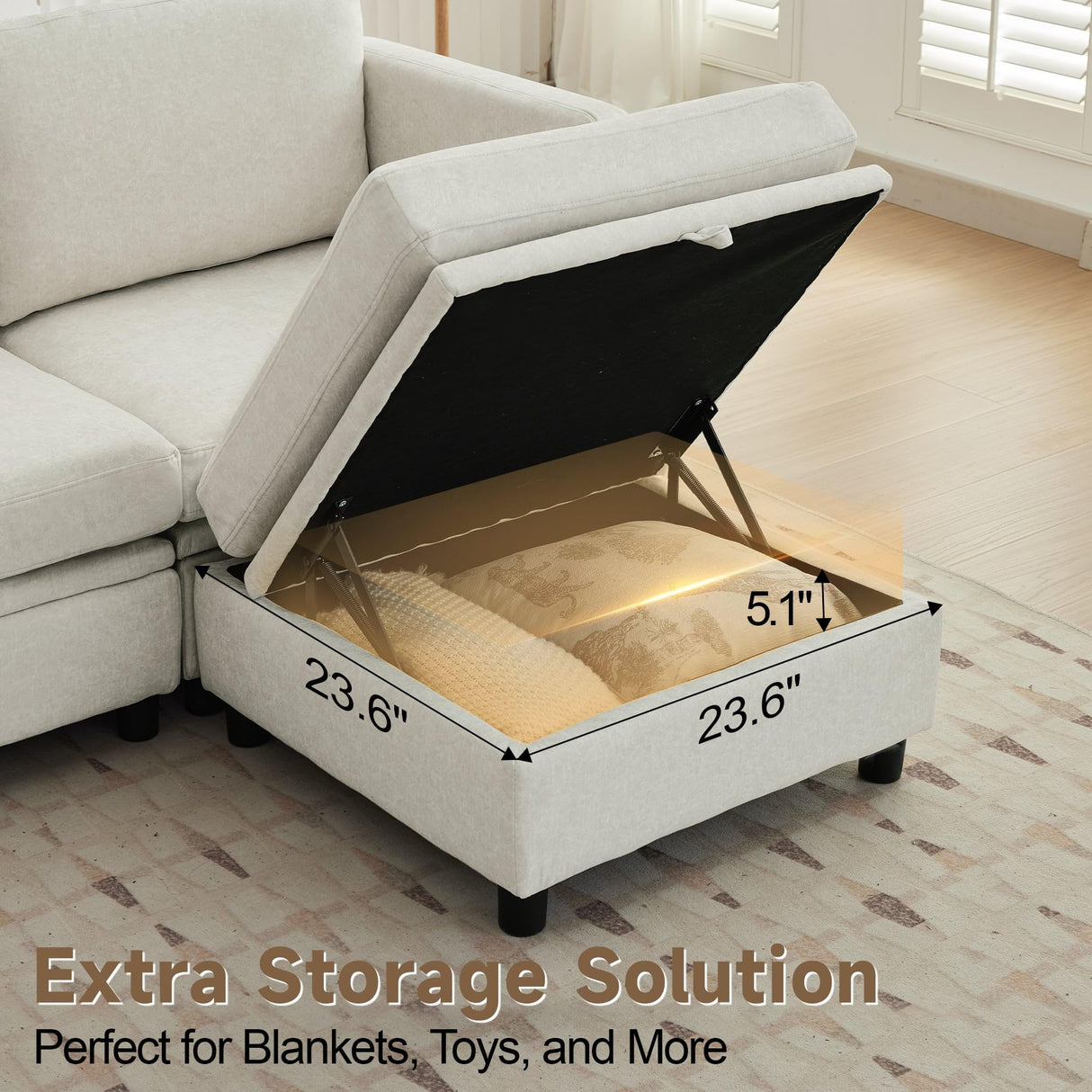 Korser 112" Modular Sectional Sofa with Storage, U Shaped Sectional Sofa for Living Room, Convertible Cloud Sectional Couch with Chaise, 6 Seat Couch with Cushions, Adjustable Backrest Design, Beige Korser