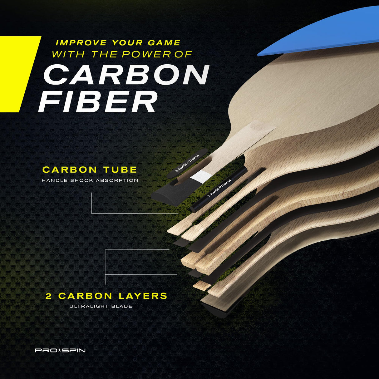 PRO SPIN Ping Pong Paddles - Professional Level Table Tennis Rackets with Carbon Fiber for Superior Control | 7-Ply Blade, Premium Rubber, 2.0mm Sponge | Includes Protector Case (Blue (1-Pack)) PRO SPIN