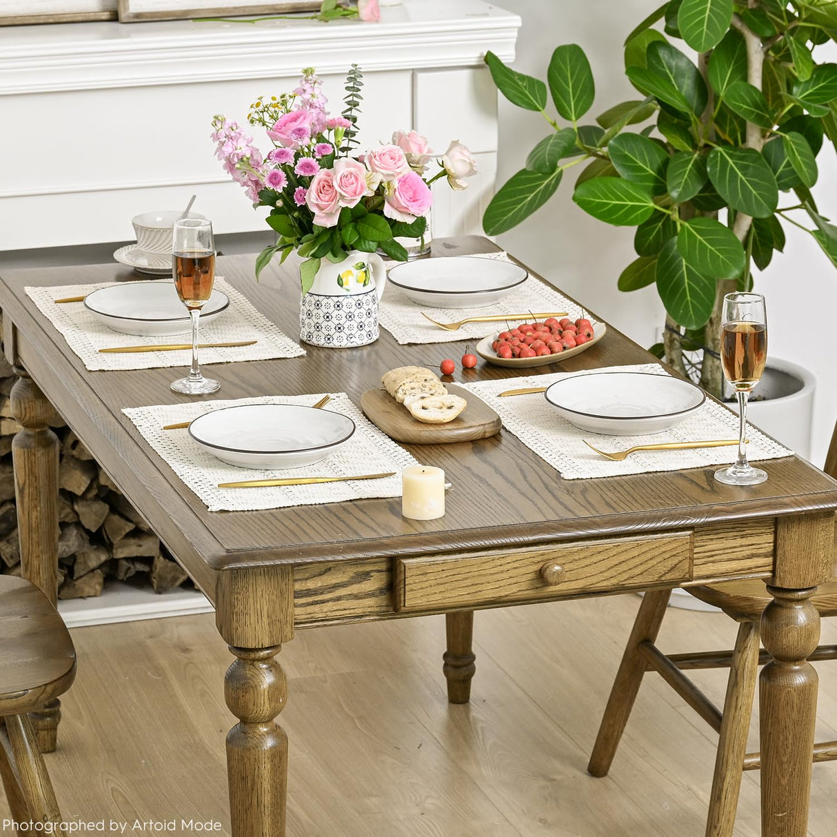 Artoid Mode Beige Farmhouse Woven Rustic Hollow Placemats Set of 4,12x18 Inch Seasonal Holiday Table Mats Party Kitchen Dining Decoration Artoid Mode