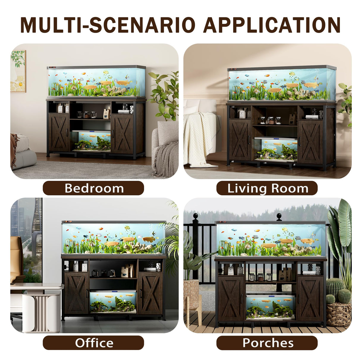 55-90 Gallon Fish Tank Stand with Power Outlets, Aquarium Stand with Cabinet, Heavy Duty Reptile Tank Turtle Terrariums Table for Fish Tank Accessories Storage, 52" L x 19.7" W, 1000LBS Capacity Pipleo
