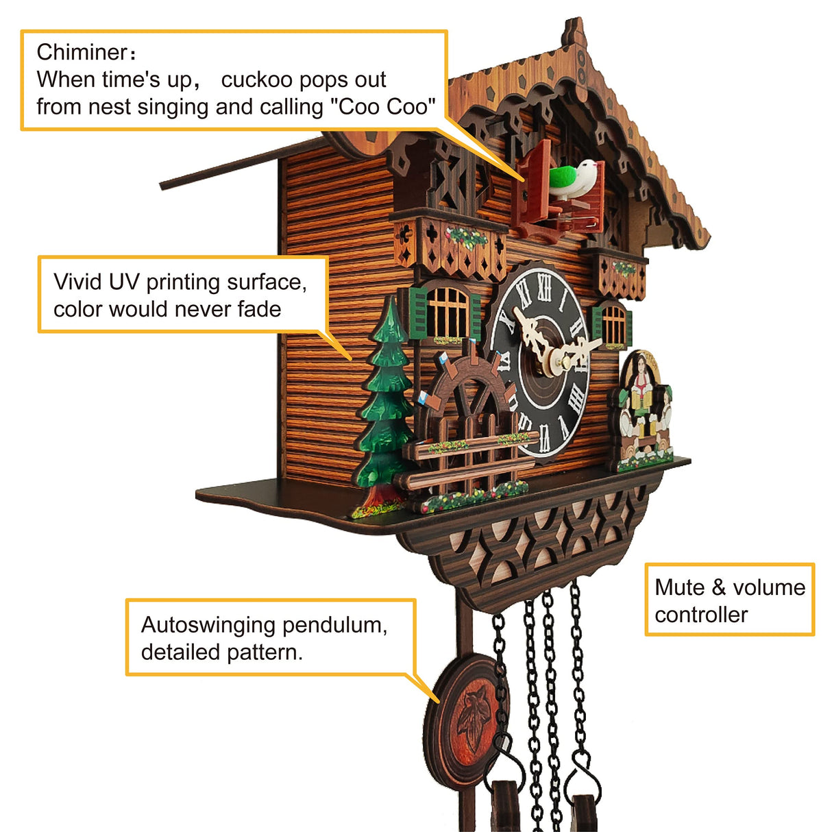 JOONIEHOUSE Traditional Black Forest Cuckoo Clock, Newly Wood Coo Coo Clock Decorative Wall Clock with Pendulum and Chiming Function - Perfect Wall Clocks for Home Livingroom Decor JOONIEHOUSE