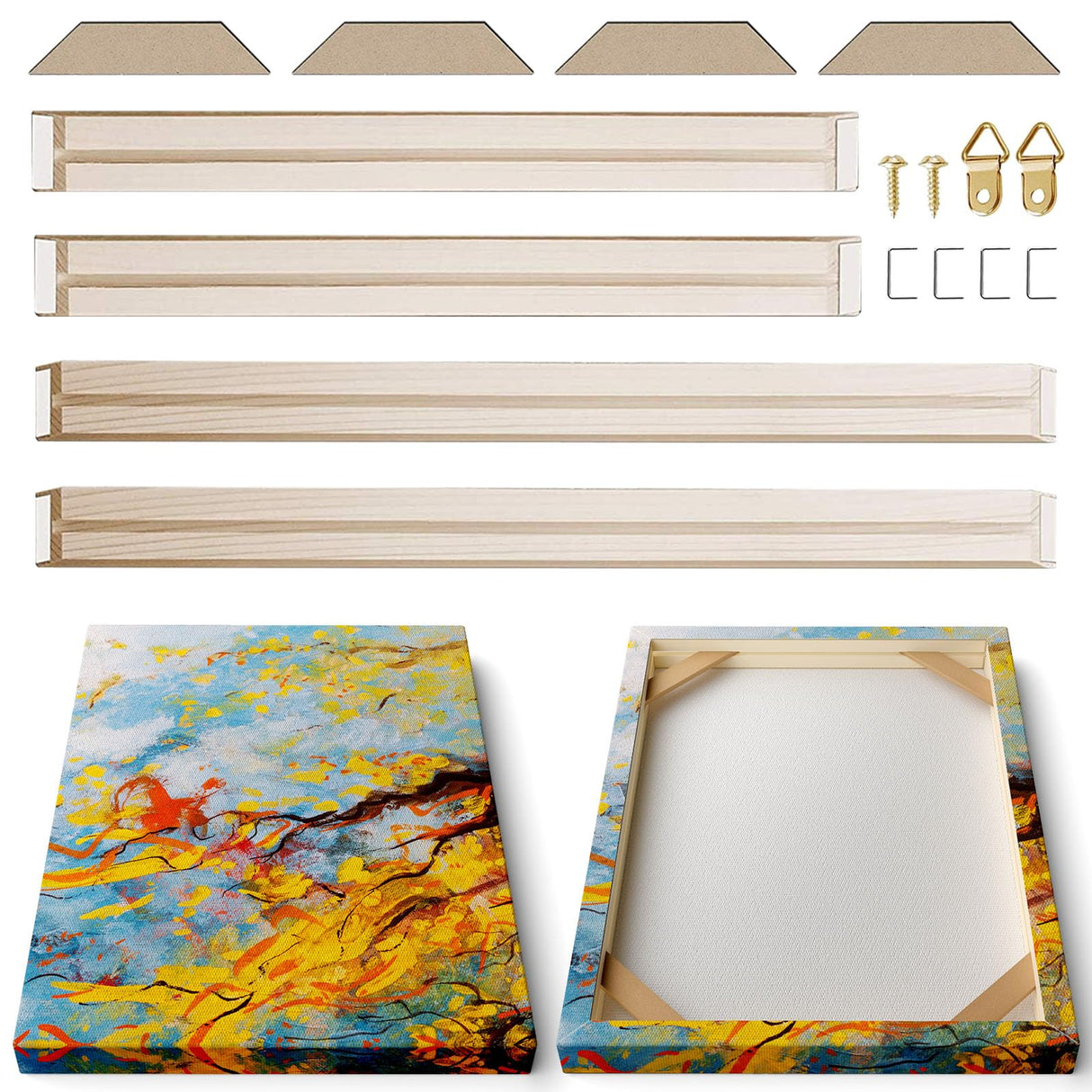 4pcs DIY Wooden Canvas Stretcher Bars Canvas Frame Kit for Gallery Wraps – Sturdy Solid Wood Bars for Oil Paintings, Prints, Posters, Diamond Painting, Home Studio Wall Decor ART