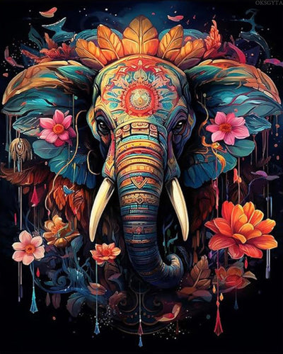 OKSGYTA Paint by Numbers Kit for Adults Beginner Elephant, Acrylic Flower Oil Painting by Numbers Kits with PaintBrushes Paintwork Art Crafts Canvas for Home Decor 16x20 Inch