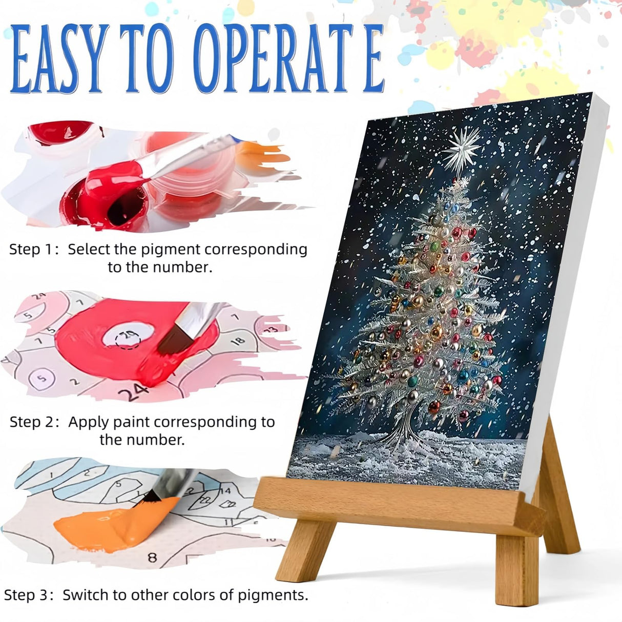 Paint by Numbers Kit for Adults Beginner,Christmas Tree Easy Paint by Number Kits on Canvas Without Framed,DIY Acrylic Oil Painting Adults Paint by Numbers Kits Winter for Home Wall Decor 12x16 Inch. JYXSJYYD