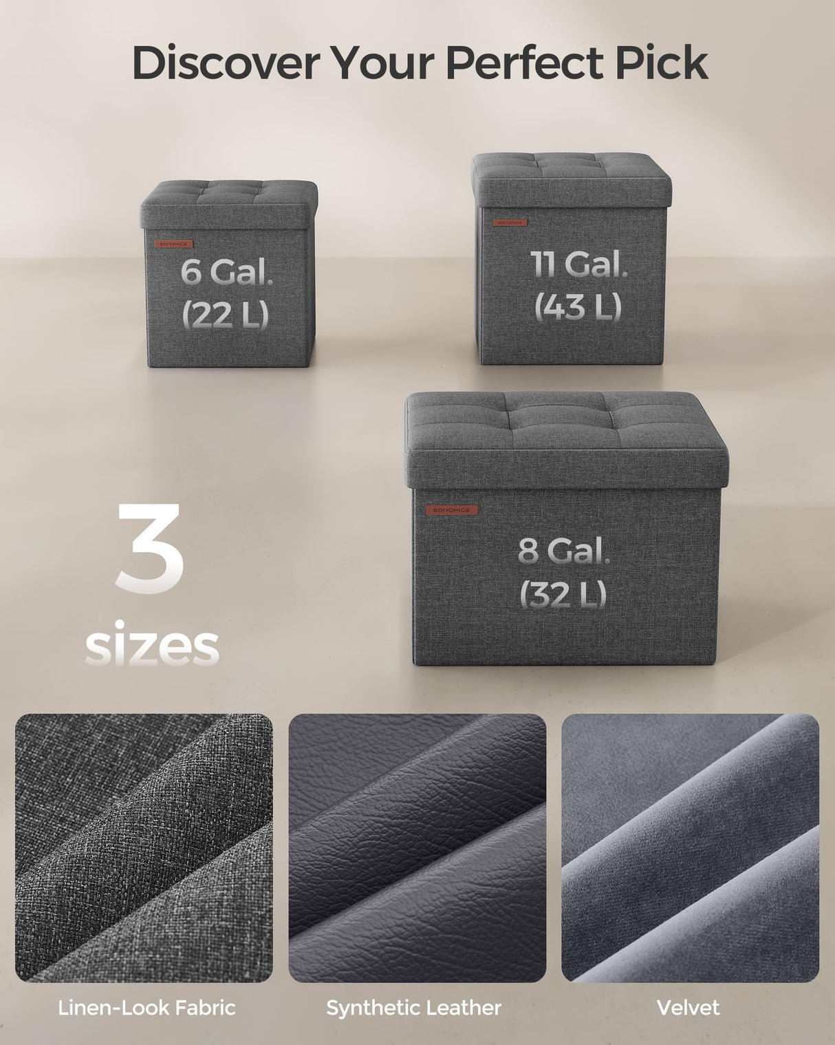 SONGMICS 11.8 Inches Small Folding Storage Ottoman Cube, Storage Footrest, Foot Rest Stool, for Living Room, Bedroom, Dorm, Dark Gray ULSF028G01 SONGMICS