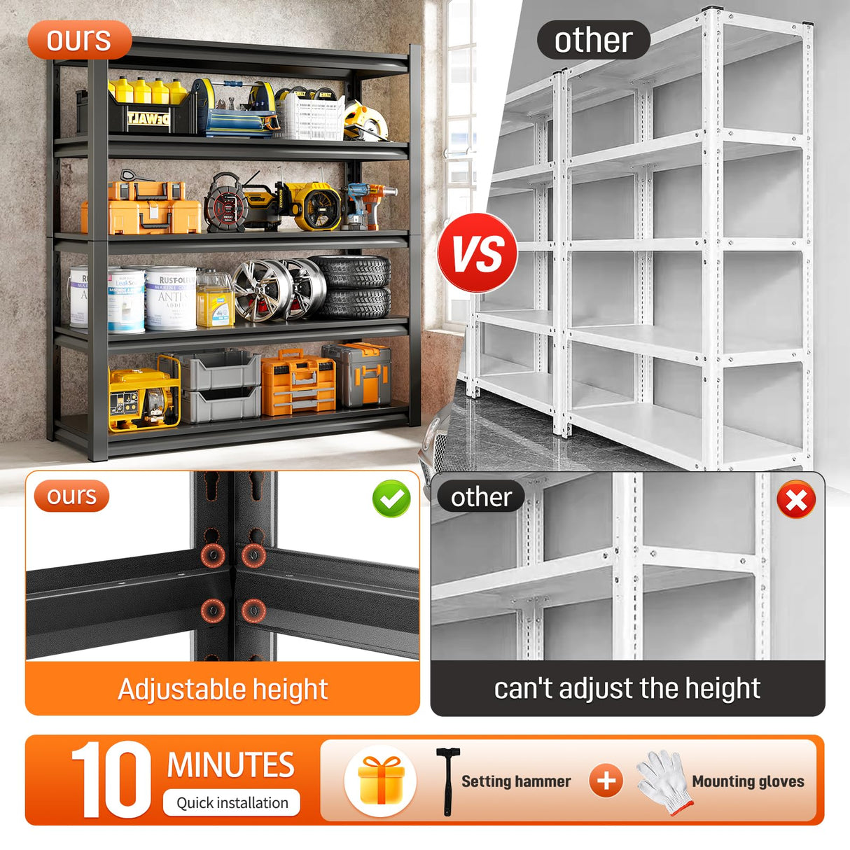 59" W Garage Shelving Unit, Garage Storage Shelves 3000LBS Heavy Duty Shelving, Adjustable 5 Tier Metal Shelving Utility Shelf, Storage Rack for Industrial, Warehouse, Basement (19.6" D*59" W*72" H) IYANEN