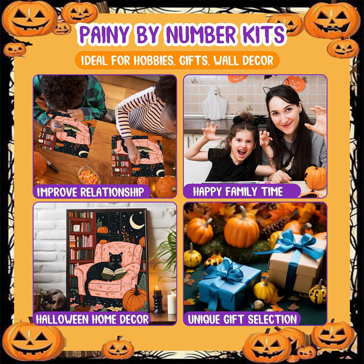 Black Cat Paint by Numbers for Adults, Halloween Paint by Number on Canvas Without Frame, DIY Pumpkin Oil Painting for Gift Home Wall Decor (16x20 inch) xackcme