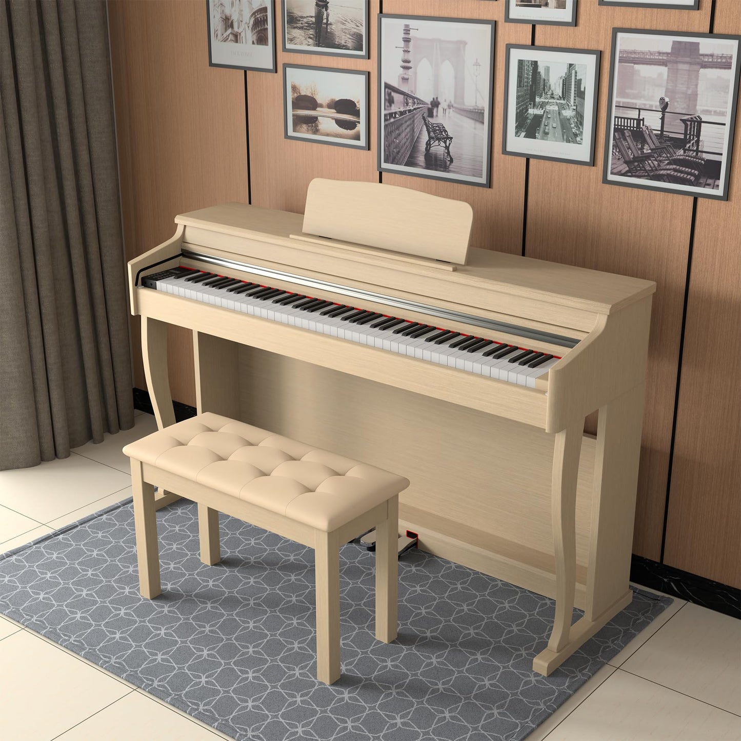 ZHRUNS Duet Piano Bench Wooden Keyboard Bench with Storage, Wooden Piano Keyboard Bench Long, Piano Stool Beige