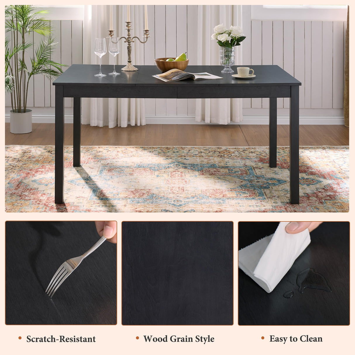 AMERLIFE 7-Piece Farmhouse Dining Table Set with 6 Upholstered Chairs, 60" Space-Saving Dining Table & Chair Set for Dining Room, Kitchen, Small Apartment, Restaurant, Grey & White AMERLIFE