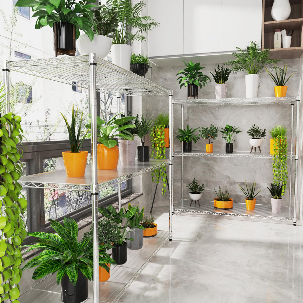 pouseayar 3 Tier NSF Metal Shelf Wire Shelving Unit, 1050lbs Capacity Heavy Duty Adjustable Storage Rack with Shelf Liners for Closet Kitchen Garage pouseayar