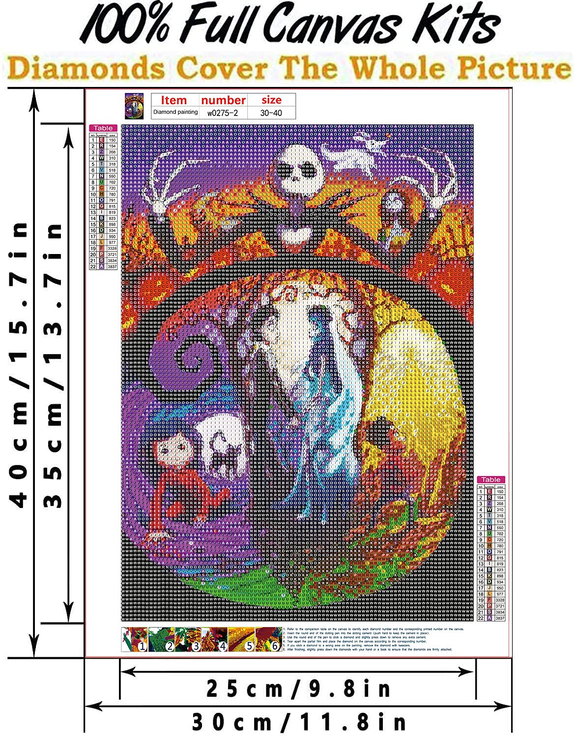 DIY Diamond Painting Jack and Sally Halloween 12x16Inch, Full Round Drill Kits Nightmare Before Christmas Cross Stitch Mosaic Art for Adults Relax & Home Wall Decor Festival Gift Bysincy