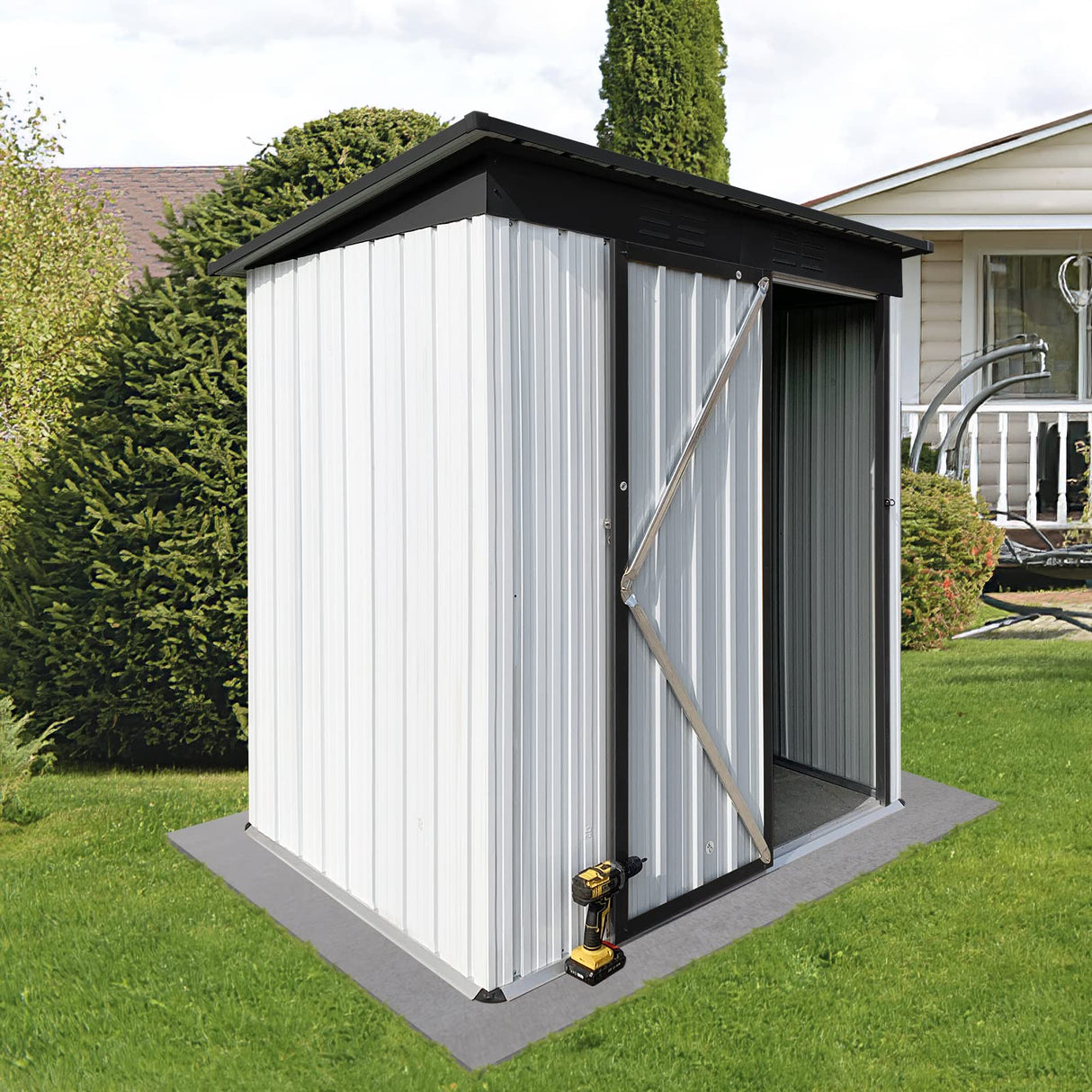Lovtimber 5Ft x 3Ft Metal Garden Shed, Outdoor Steel Storage Shed with Single Lockable Door & Vents, Waterproof Anti-Corrosion Tool Storage Clearance for Backyard Patio Lawn, White+Black Lovtimber
