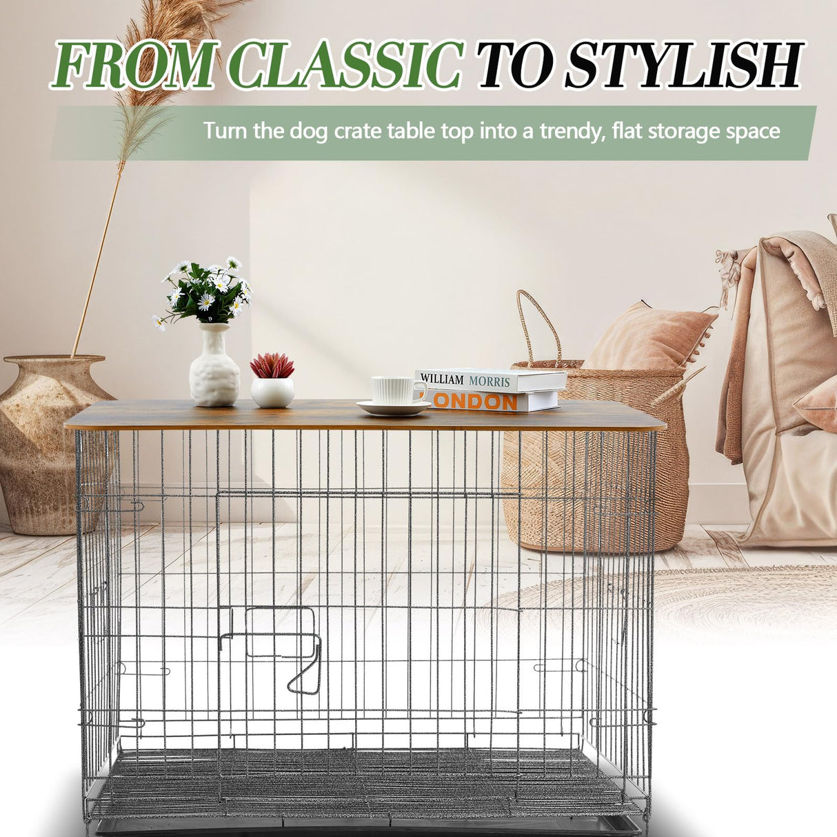 Wonderjune Dog Crate Topper Wood 42 Inch Nonslip Dog Crate Table Topper Rustic Style Crate Covers Decorative Kennel Topper for Decorative Dog Pet Crate Furniture (Dog Crate Not Include) Wonderjune