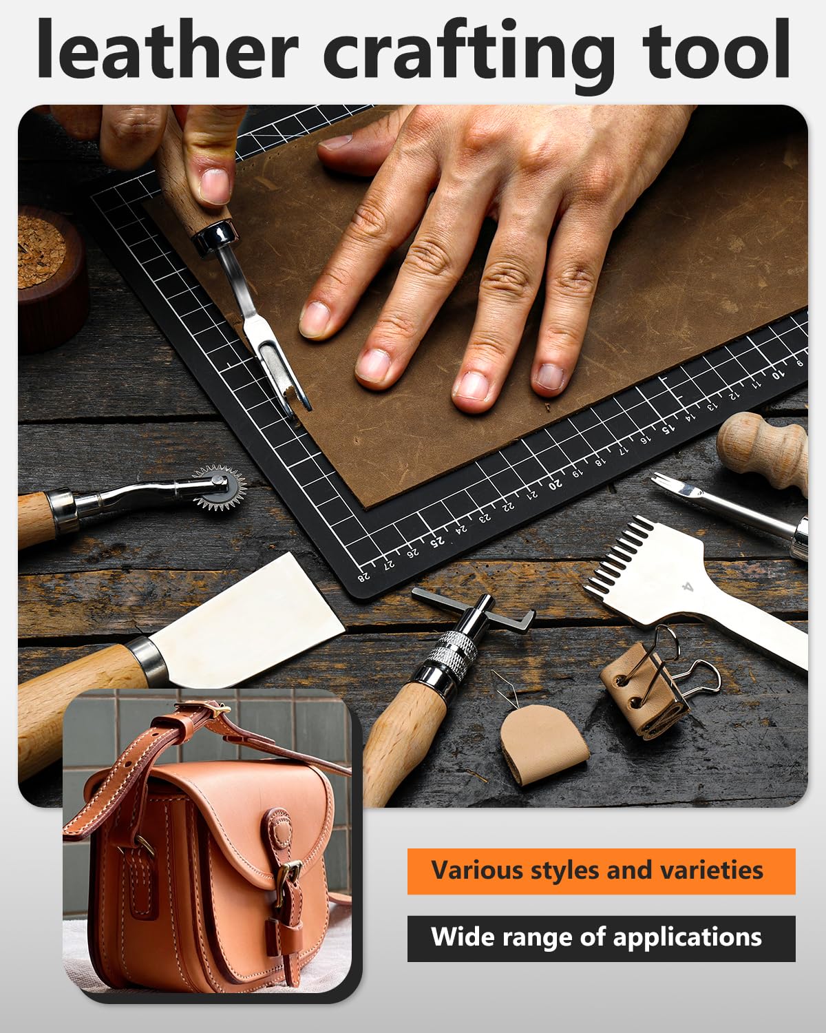 FOUSNOW Leather Working Kit Leather Working Tools, Ergonomically Leathertooling Kit Crafting Supplies with Swivel Knife for Stamping Cutting Punching Stitching Scraping Sewing Polishing Crafts FOUSNOW