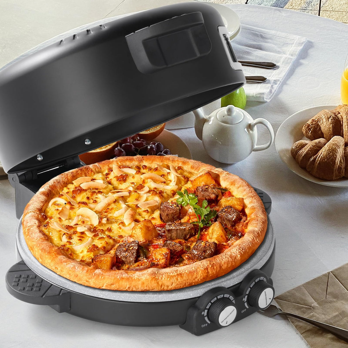 12" Electric Pizza Oven-Countertop Pizza Maker with Timer &Temperatures Control, Perfect for Pizzas/Pancake/Quesadillas/Cookies (black) HPPZITONG