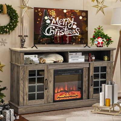 Redlife TV Stand with Fireplace for 65 Inch TV, Fireplace TV Stand, Farmhouse Entertainment Center with Fireplace, Media Console with Fireplace, TV Cabinet with Charging for Living Room (Brown)