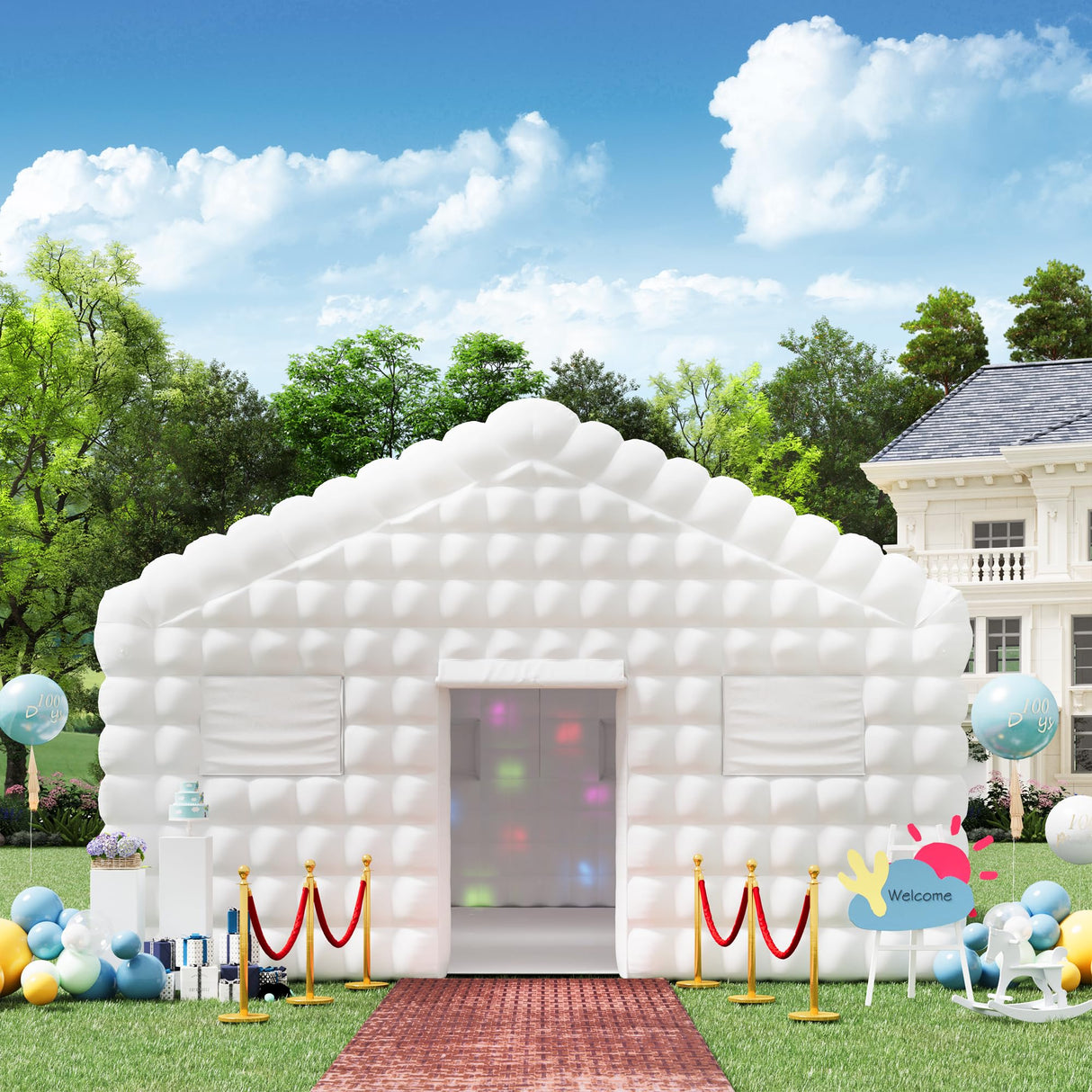 EROMMY 30x20x13 FT Large White Inflatable Nightclub, Blow Up Party Tent Portable with 1100W Blower, Disco Night Club Tent for Adult Birthday Party Business Rental EROMMY