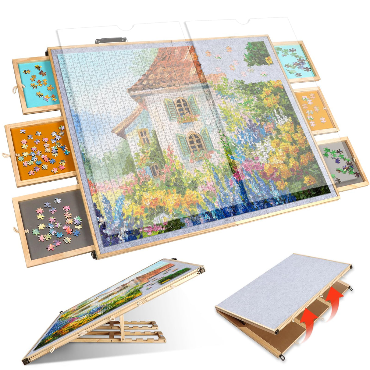 Kalolary 2-in-1 Tilting & Foldable Puzzles Board, 2000 Pieces Wooden Jigsaw Puzzle Table with 6 Drawers & 2 Covers Portable Puzzles Accessories Puzzle Organizer for Adults (31" x 39.4") Kalolary