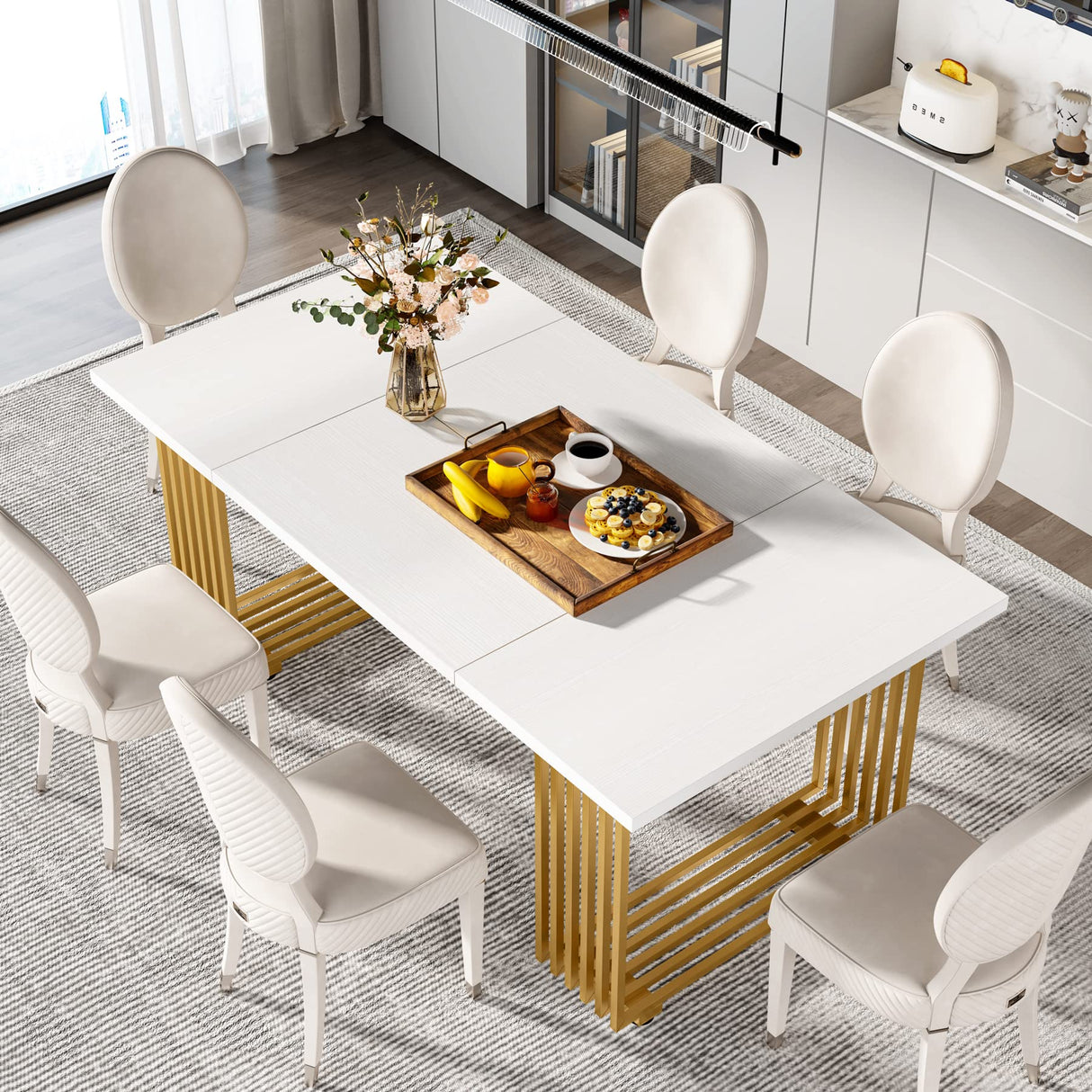 Tribesigns Modern Dining Table for 6-8 People, 70.8-in White Dining Room Table, Wooden Kitchen Table, Rectangular Dinner Table for Dining Room Family Gathering Tribesigns