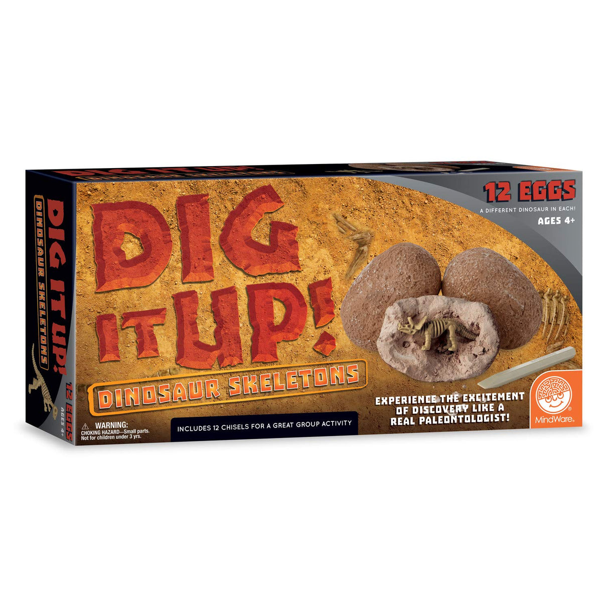 MindWare Dig It Up! Dinosaur Skeleton Eggs Excavation kit - Comes with 12 Clay Eggs, 12 Chisel Tools and 12 Instruction Sheets MindWare
