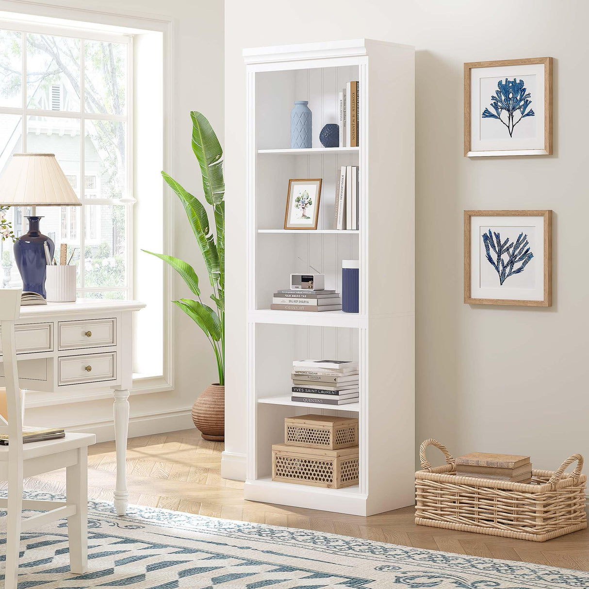 Spirich 5 Tier White Bookshelf, Tall Bookshelf with Storage, Open Wooden Book Shelf, Modern Large Bookcase for Living Room, Home Office, Dinning Room Spirich