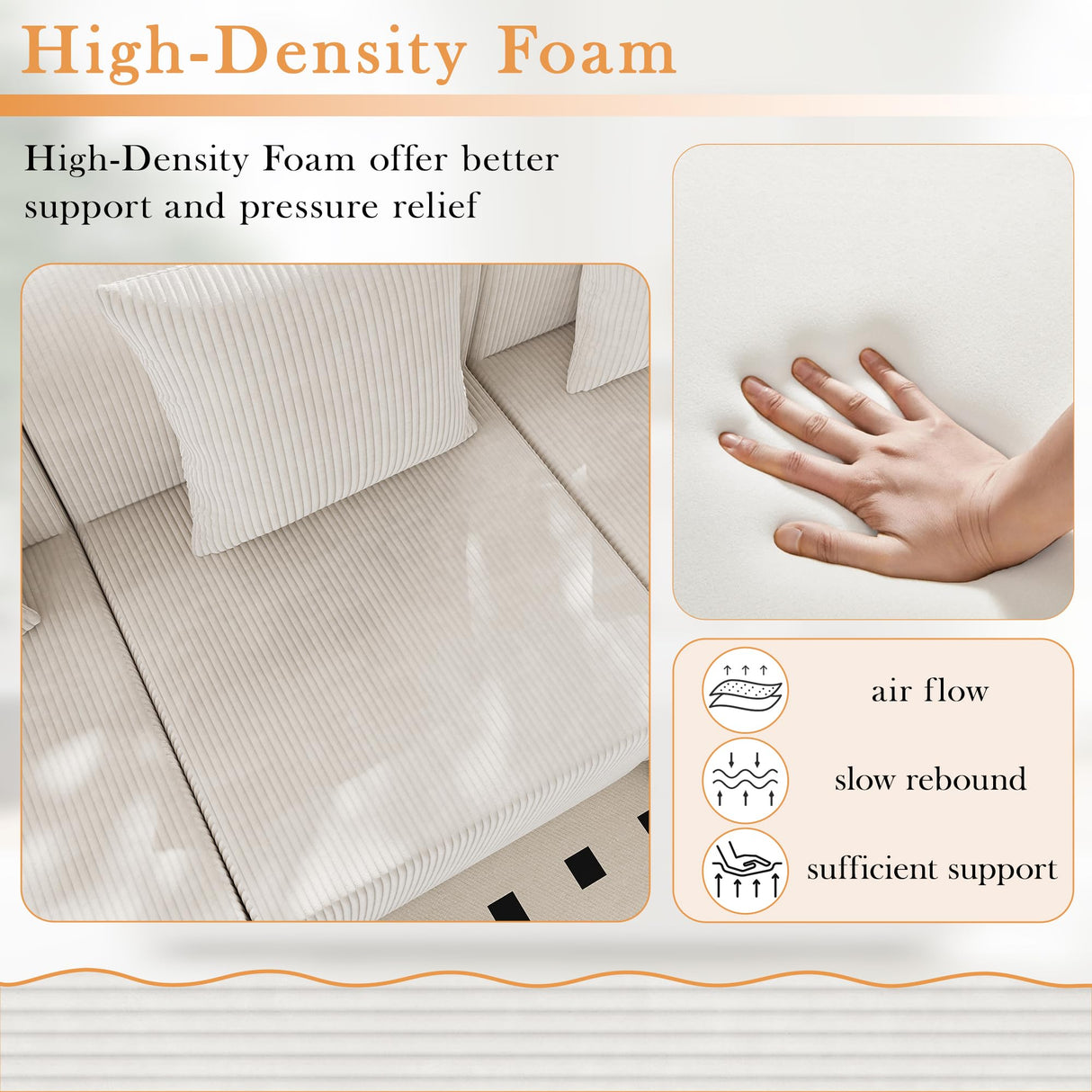 wanan 146'' Modular Sectional Couches for Living Room with Deep Seat, L-Shape Cloud Sofa Couch, High Density Memory Foam, Boneless Upholstered Couches, Easy Assembly (Warm White, 5 Seats) wanan