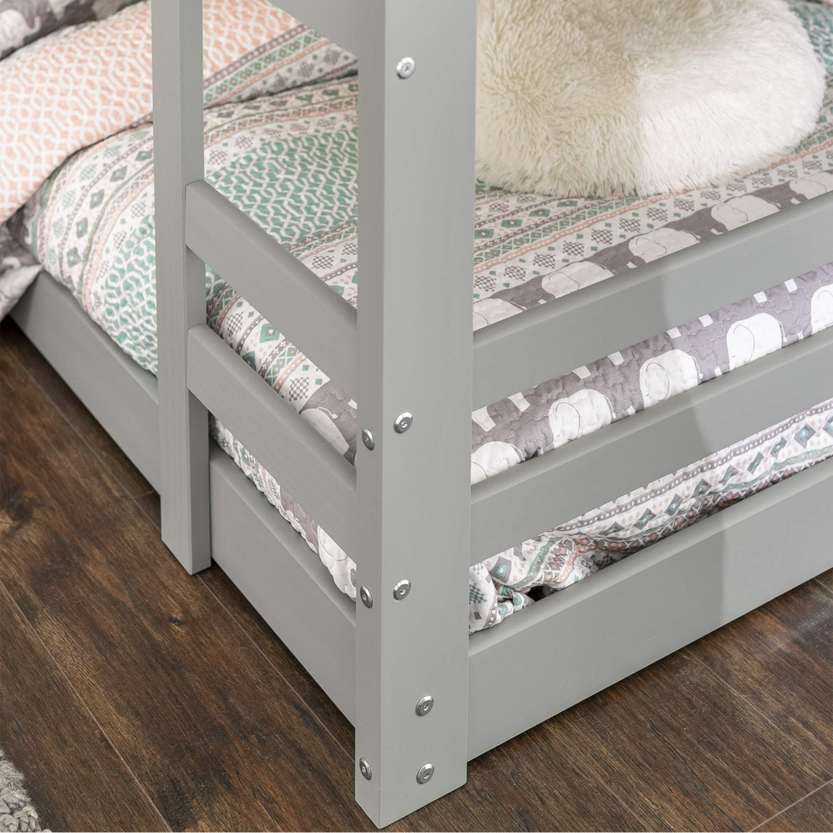 Walker Edison Alexander Classic Solid Wood Stackable Jr Twin over Twin Bunk Bed, Twin over Twin, Grey Walker Edison