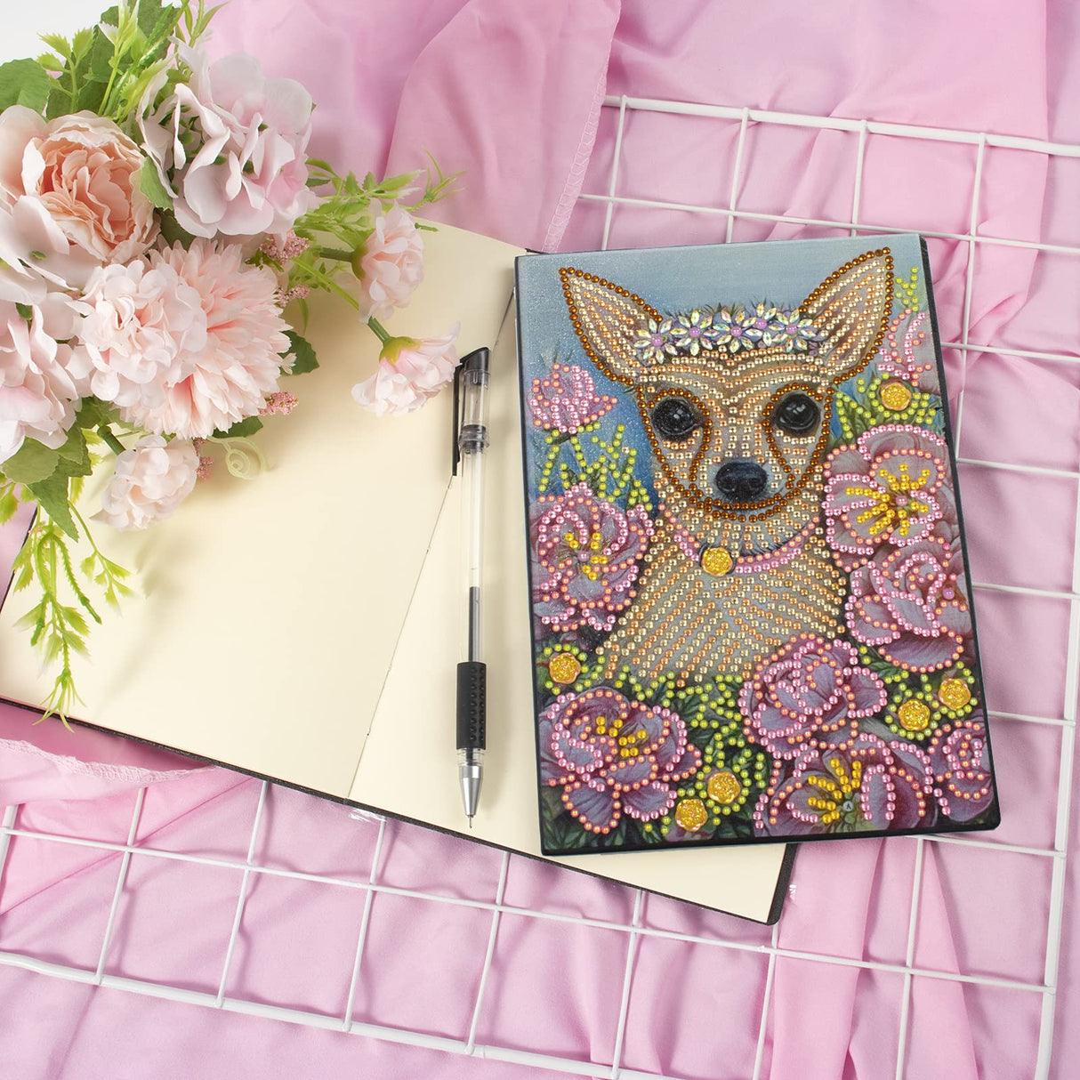 DIY 5D Diamond Art Painting Notebook Kits Dog Chihuahua Leather Cover Special Shaped Journal Sketchbook Crystal Diamond Art Hardcover Dairy Book Festival Birthday Gift 8.26x5.9IN Generic