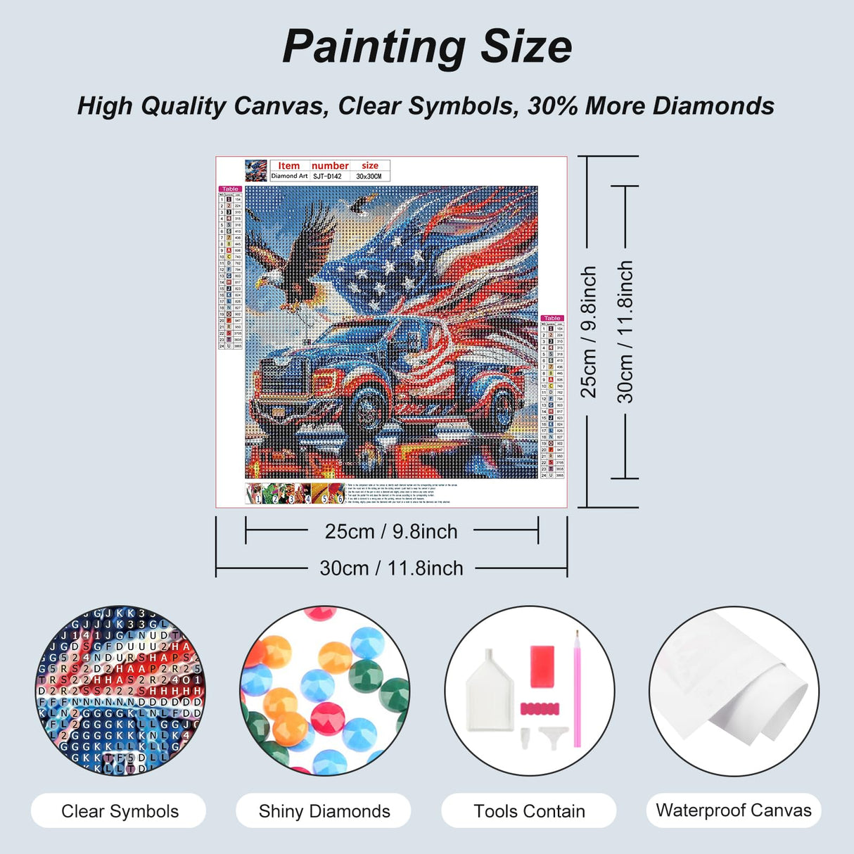 SJUTOUCI American Flag Truck Diamond Art Kits for Adults, Diamond Painting Kits for Beginners, DIY Full Drill Painting with Gem Craft Art for Home Wall Decor 12x12 inch SJUTOUCI