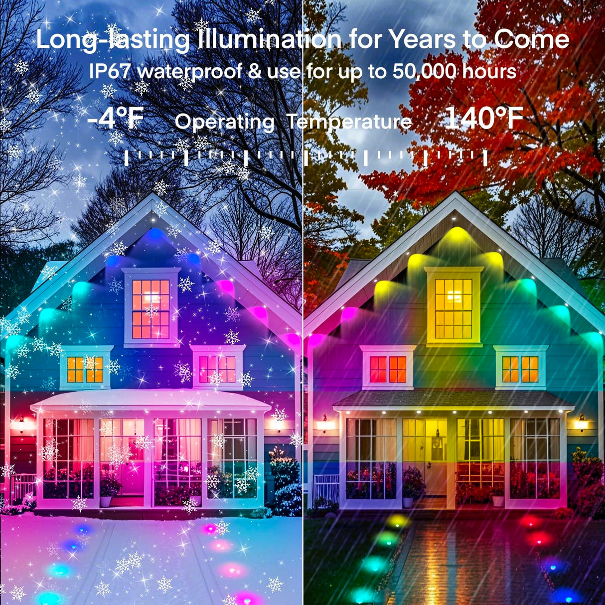 Permanent Outdoor Lights Eaves Light House Light Outdoor Permanent Christmas Lights Multicolor (mulito Color, 100ft with 72 Lights) Honche