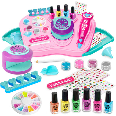 BATTOP Kids Nail Polish Set for Girls with Storage Desk & Nail Dryer & Glitter Pen, Quick Dry & Peel Off & Non-Toxic Nail Polish, Real Nail Art Kit Gifts for Girls Ages 6-12
