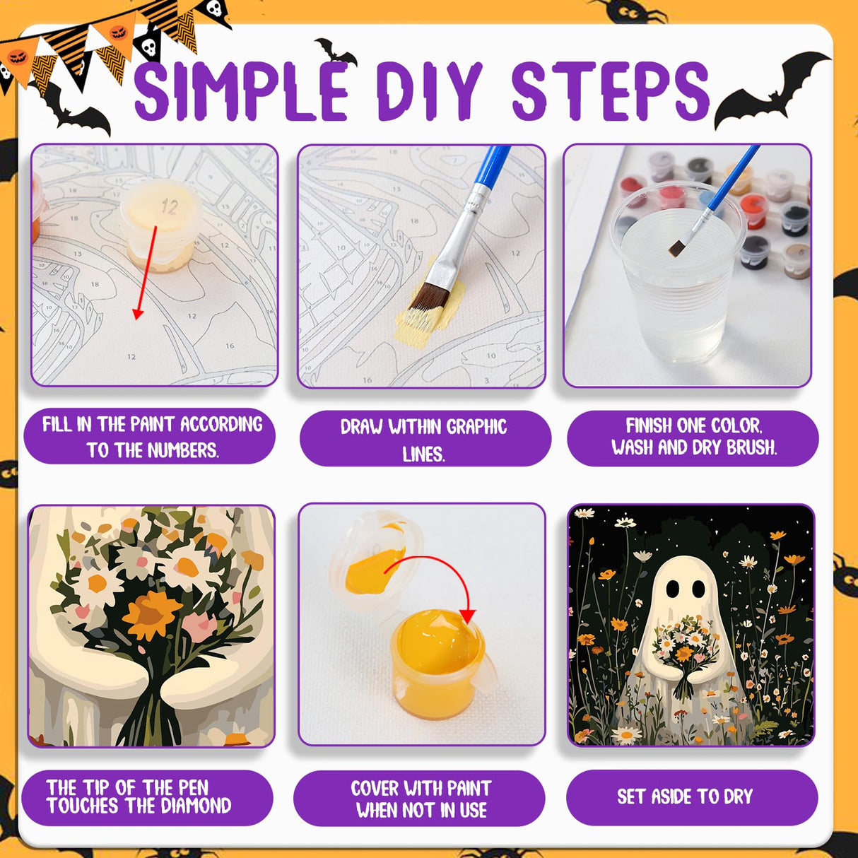 Halloween Paint by Numbers Kit for Adults, Ghost Paint by Number for Adults on Canvas, Acrylic Ghost Halloween Paint by Number for Adult Beginners for Gift Home Decor 16x20 Inch hkejoi