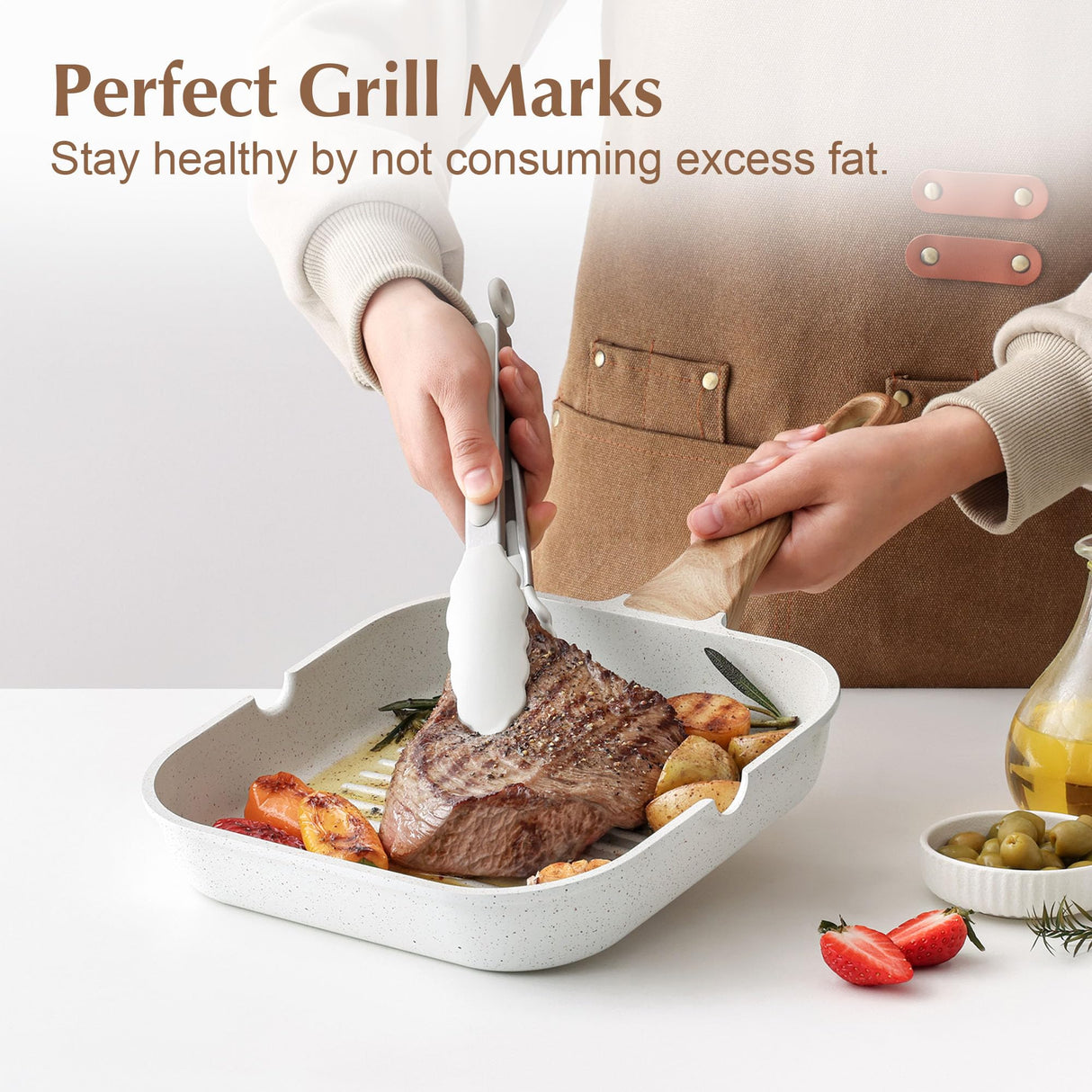 SENSARTE Nonstick Ceramic Grill Pan for Stove Tops, Versatile Square Grilling Pan with Pour Spouts, Durable Grill Skillet for All Stoves, Steak Pan Bacon Pan, Non Toxic-PTFE,PFAS,PFOA Free, 11 Inch SENSARTE