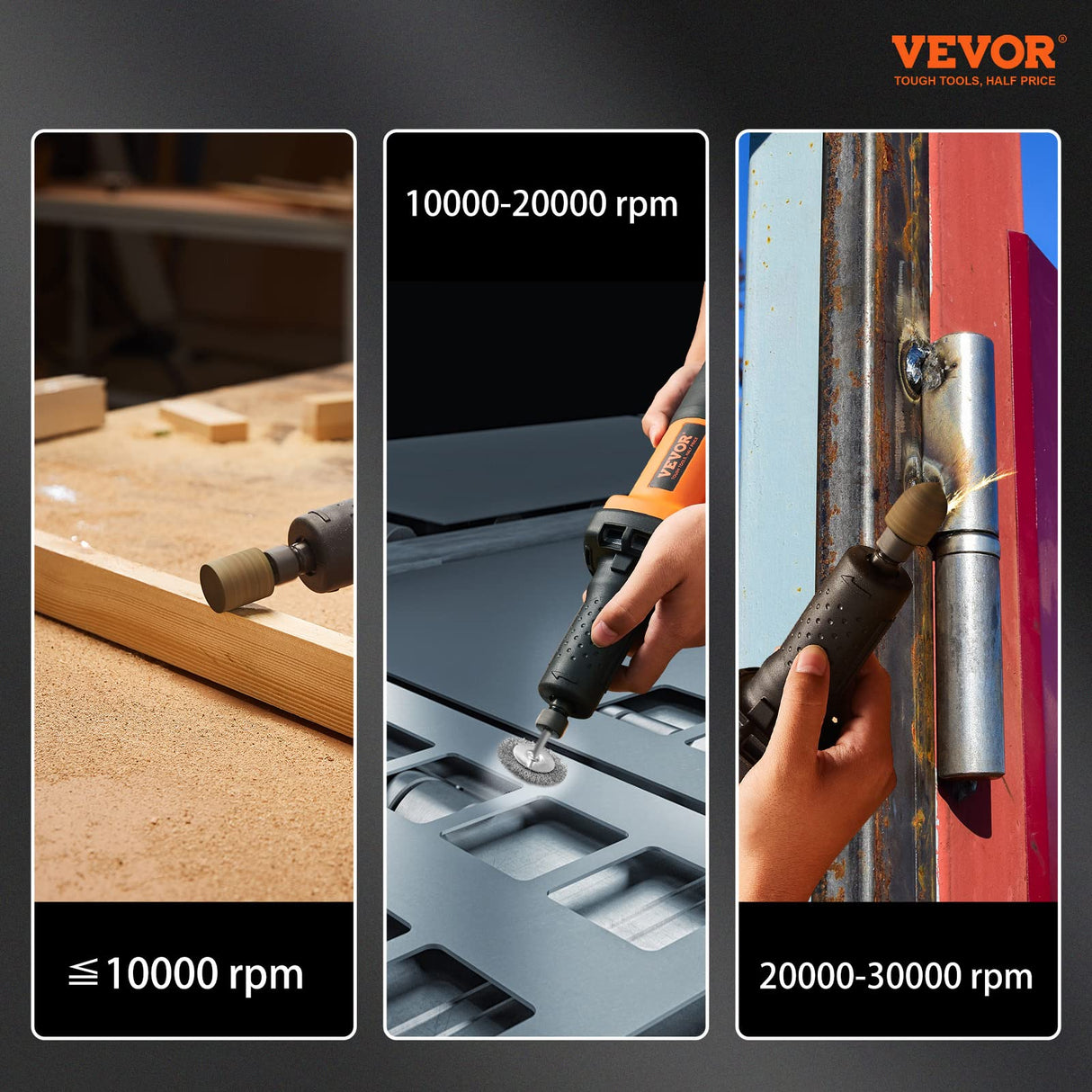 VEVOR Die Grinder, 1/4" Collet Variable Speed (10000-28000RPM), Heavy Duty Electric, Ergonomic Grip for Rust Removal, Grinding, Cutting, Polishing, Welding Repair, Deburring, with 1/4" & 1/8" Collets VEVOR