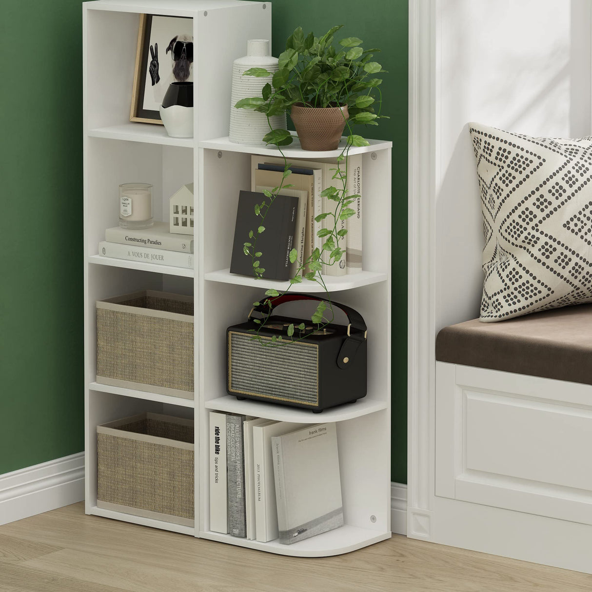 Furinno Pasir 3-Tier Corner Open Shelf Bookcase, White Furinno