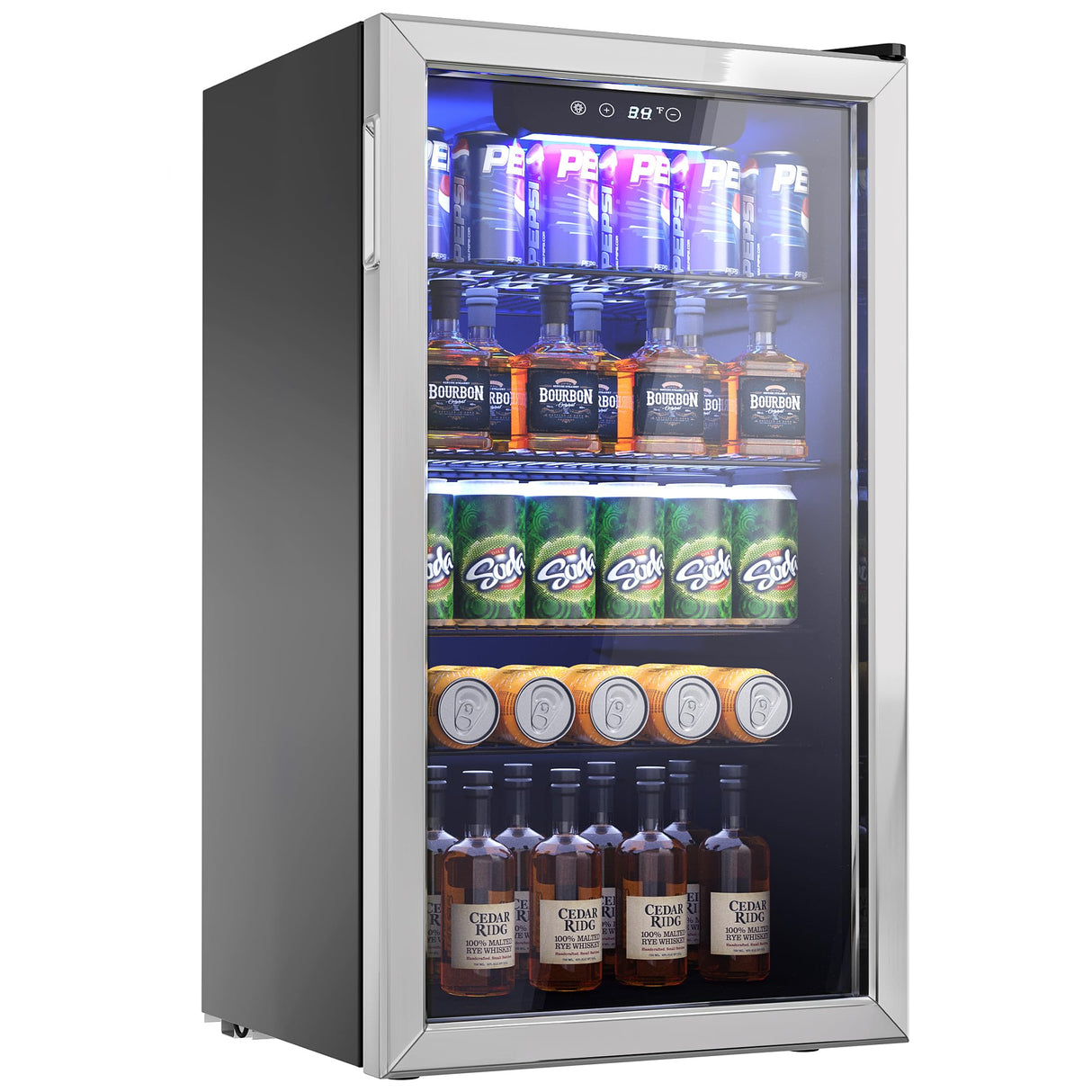 Icyglee Beverage Refrigerator Cooler - 126 Can Mini Fridge with Glass Door for Soda Beer or Wine, Beverage Cooler for Home, Office, Bar with Adjustable Removable Shelves, Silver Icyglee
