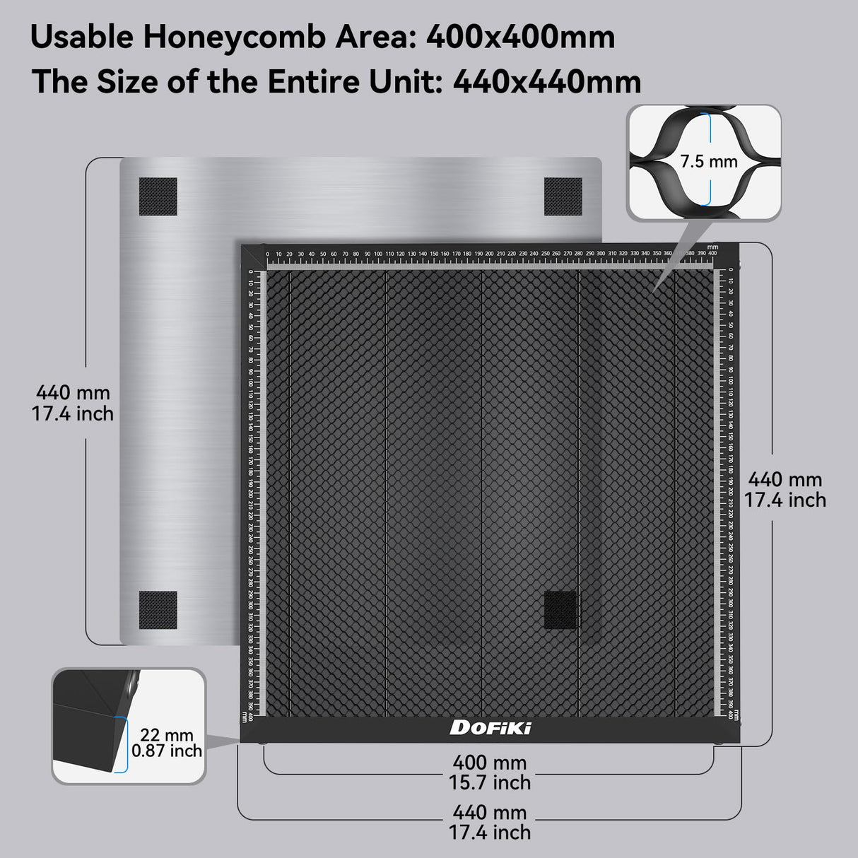 Dofiki Steel Honeycomb Laser Bed 400 x 400mm Honeycomb for A5 Pro, Master 2, RAY5, LE400PRO, Z1, B1, B2, L1, L2 and Most Laser Engraver Cutter, 15.7" x 15.7" (0 0) Origin Top Left Dofiki