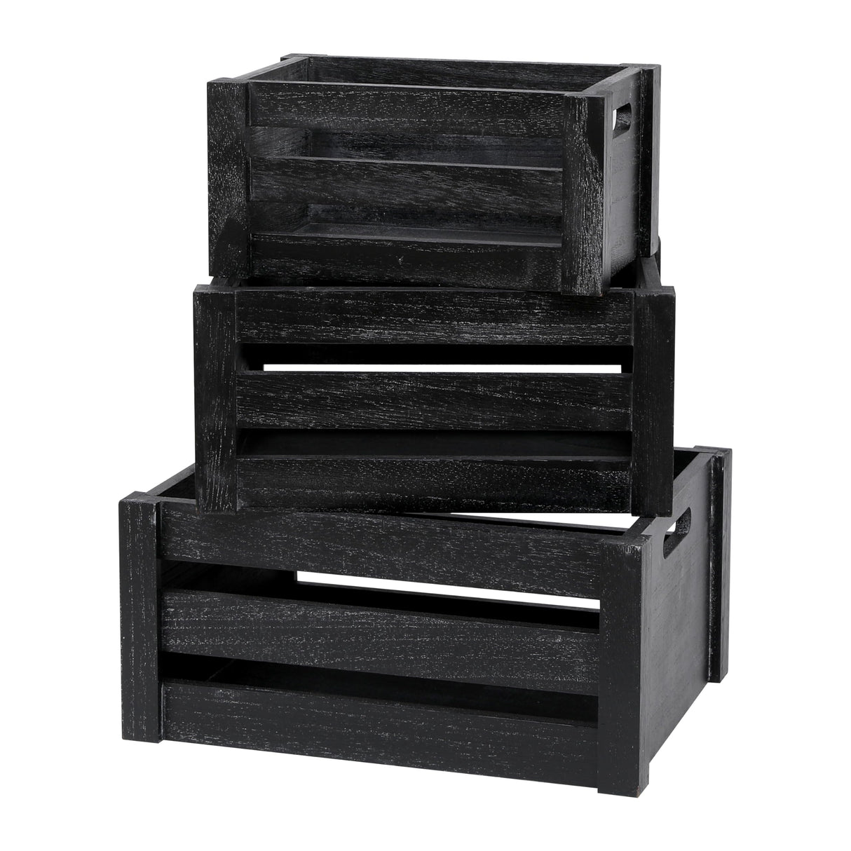 Large Classic Black Wooden Crates For Dispaly,Set Of 3 Wood Crates With Handles,Rustic Handmade Wood Boxes For Storage Or Display,Solid Wood Decrative Boxes (Classic Black) Bisaten