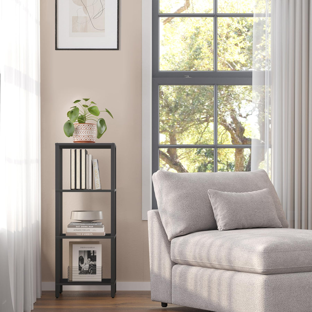 TUTOTAK Bookshelf, 4-Tier Tall Book Shelf, Narrow Bookcase for Small Space, DIY Stackable Bookshelf, for Living Room, Office, Study, Entryway, Industrial, Black BS01BK004 TUTOTAK