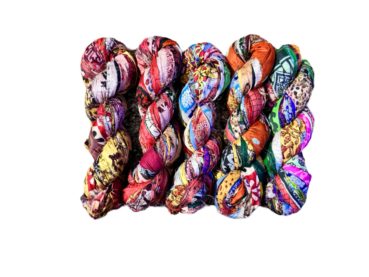Maker's Craft Pattern Printed Sari Silk Ribbon Yarn 50 Yards, 100Grams for DIY, Knitting, Crocheting, Gift Wrapping, Christmas Decoration, Macrame Makers, Jewelry Making, Rugs Hooking Maker's Craft