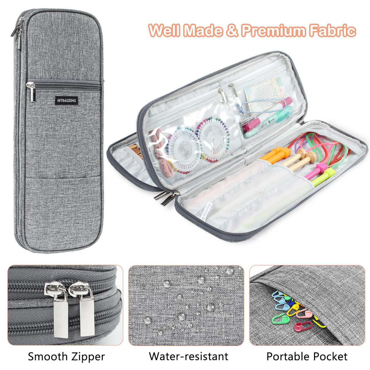 MYBAGZING Knitting Needles and Crochet Hook Organizer Case (Up to 14 Inches) for Knitting Accessories - Empty Case MYBAGZING