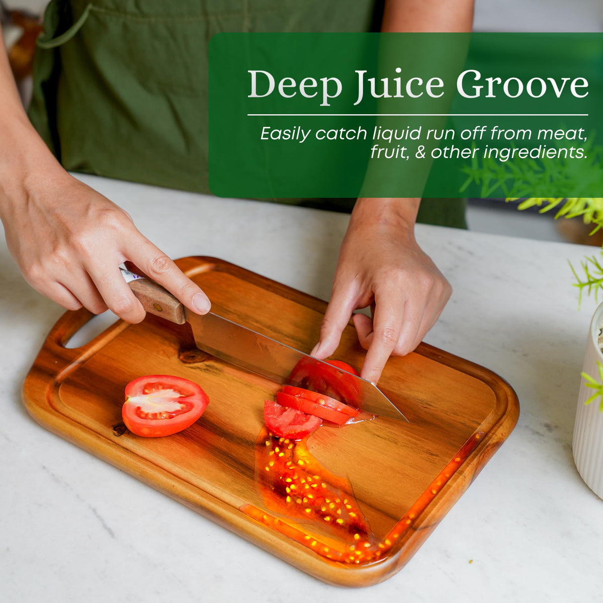 VieWood Acacia Wood Cutting Board with Juice Groove, Hanging Hole & Grip Handle for Meat, Vegetables and Cheese, Knife Friendly, Caperci Better Wood Chopping Board VieWood