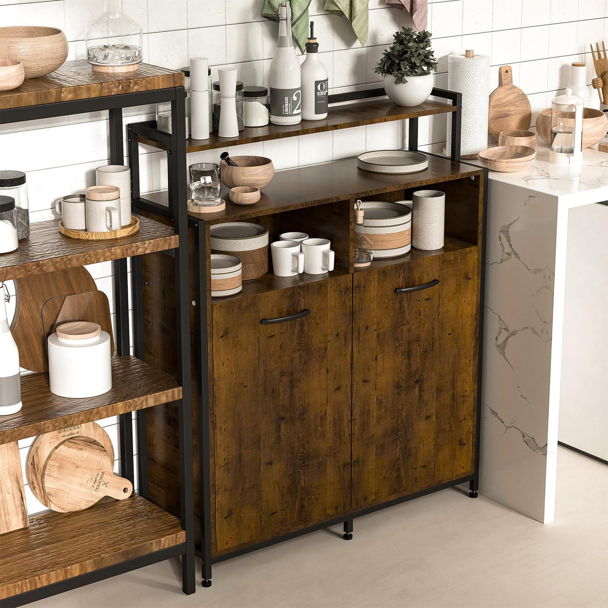 HSSZXFR Dual Tilt Out Trash Cabinet, Hidden Trash Bin Cabinet with 2 Drawers and Shelf, Large Kitchen Trash Bin Cabinet MDF board, Laundry Hamper Cabinet Free Standing Holder 10 Gallon HSSZXFR