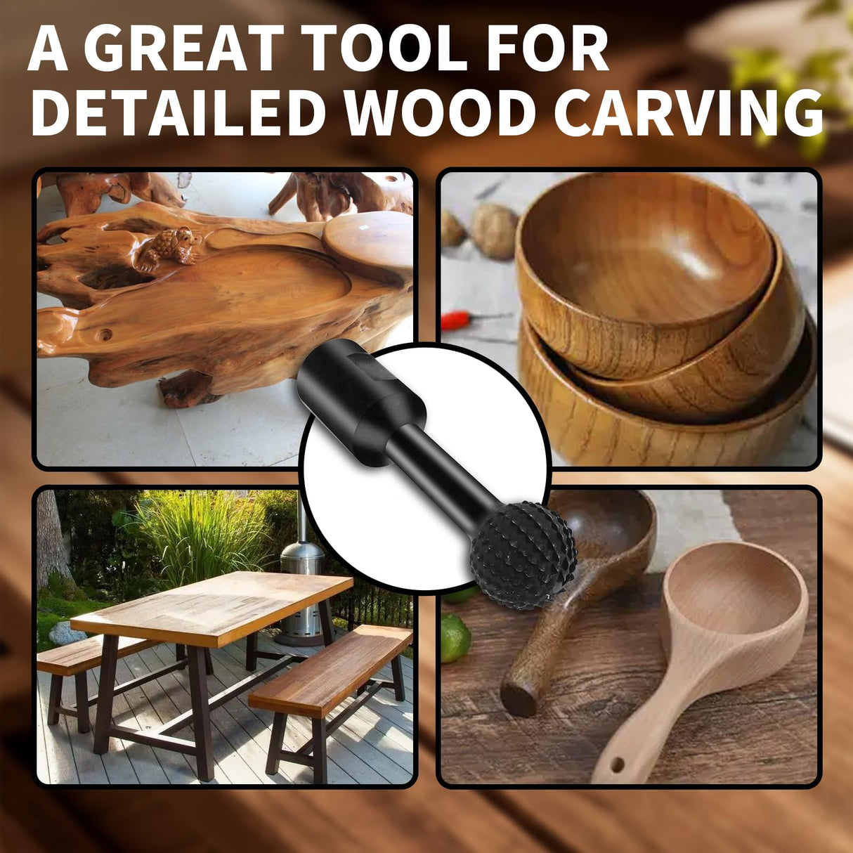 ZJRDYYK 4PCS Cylinder and Sphere Rotary Burr with 5/8-11 Threads for 4 1/2 and 5 Inch Angle Grinder, Ball Gouge Angle Grinder Attachments Power Carving Tools for Wood Carving Grinding Polishing ZJRDYYK